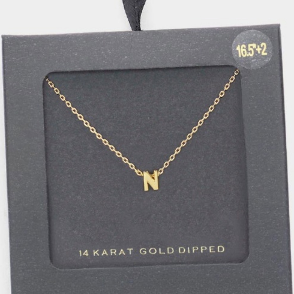 Gold Dipped N Monogram Pendant Chain Necklace Initial Charm Casual Simple